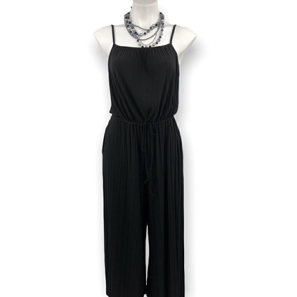 Black spaghetti strap drawstring jumpsuit
